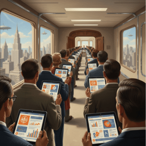 intentional leap consulting ai image ad and marketing presenters waiting in line
